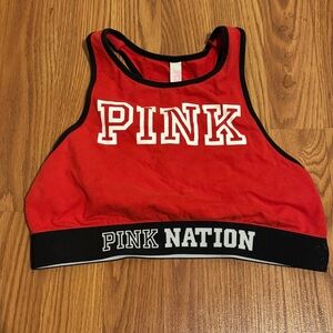 PINK Nation Crop Haut Court Victoria Secret Red Racer back Sports Bra Size M Gym